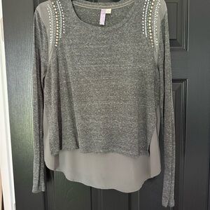 Alya Charcoal Embellished Long Sleeve Blouse